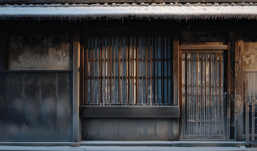 冬の京都の風景と凍結した外壁