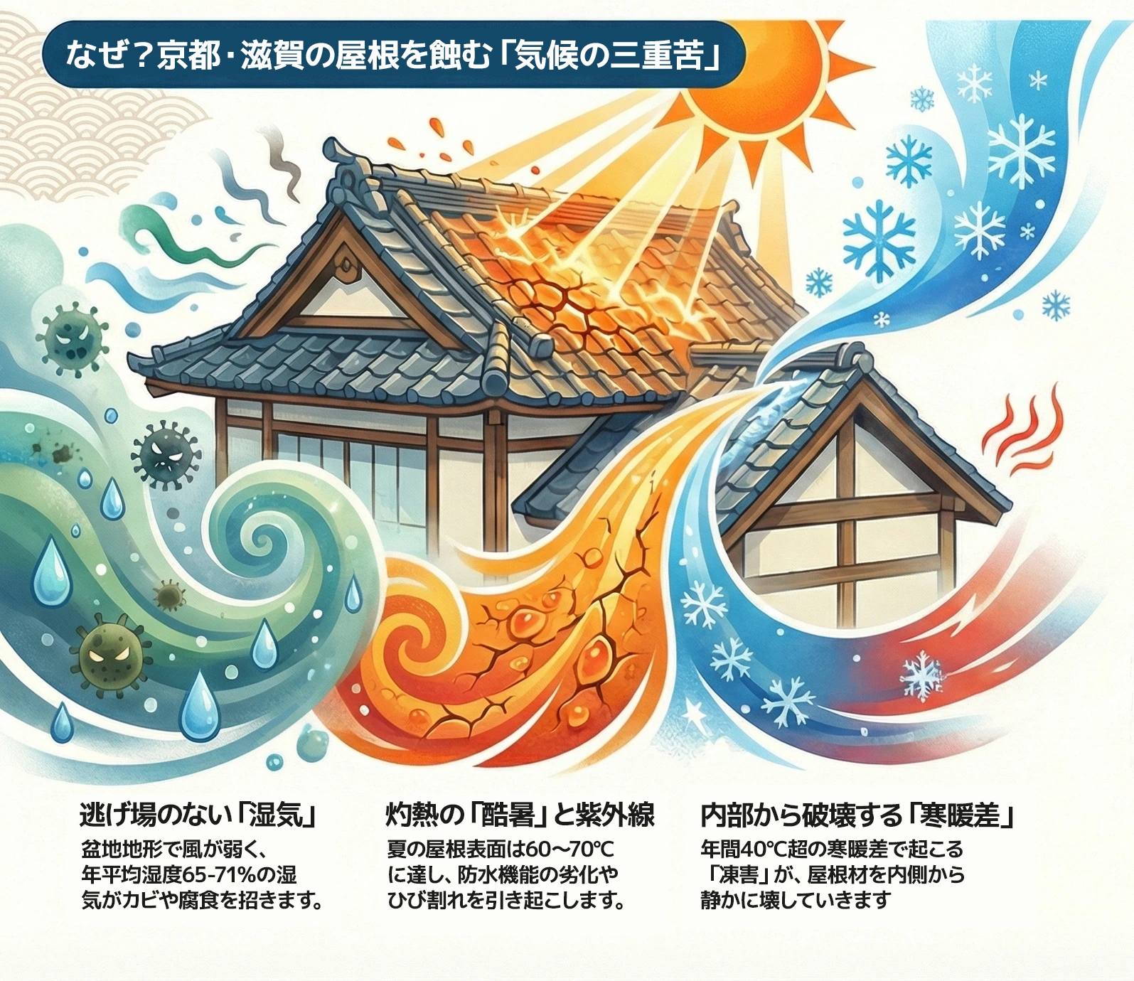 京都・滋賀の屋根を襲う「気候の三重苦」